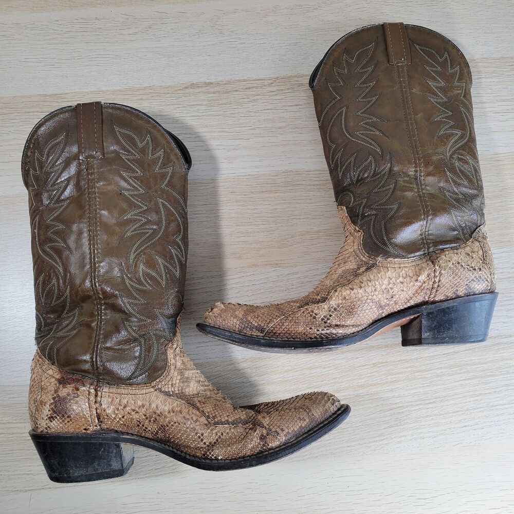 Abilene Mens Snake Skin Boots Size 9.5 D Leather Cowboy Western 6122 USA Vtg - Picture 6 of 10
